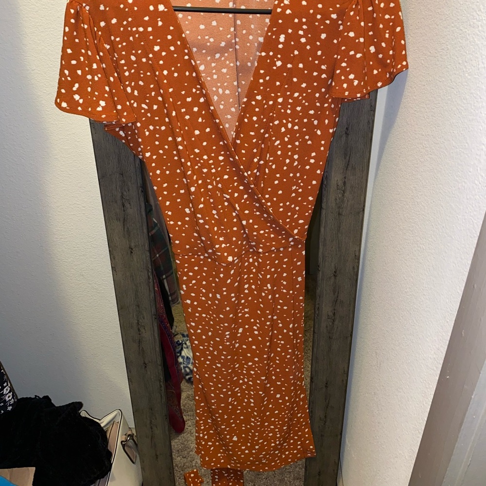Nine West Rust Polka Dot Wrap Dress